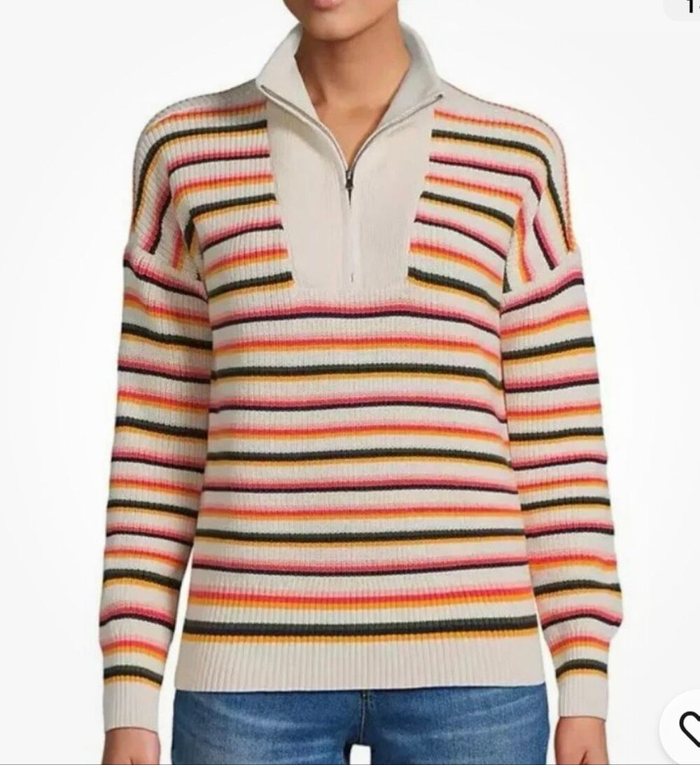 Lands’ End cotton drifter multi color ribbed pullover sweater S